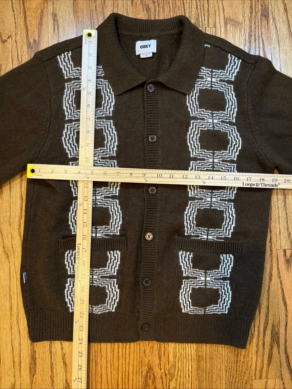 Obey Men's Button Up Cardigan Sweater Verdugo Brown M Grandpa Mod Skater Grunge
